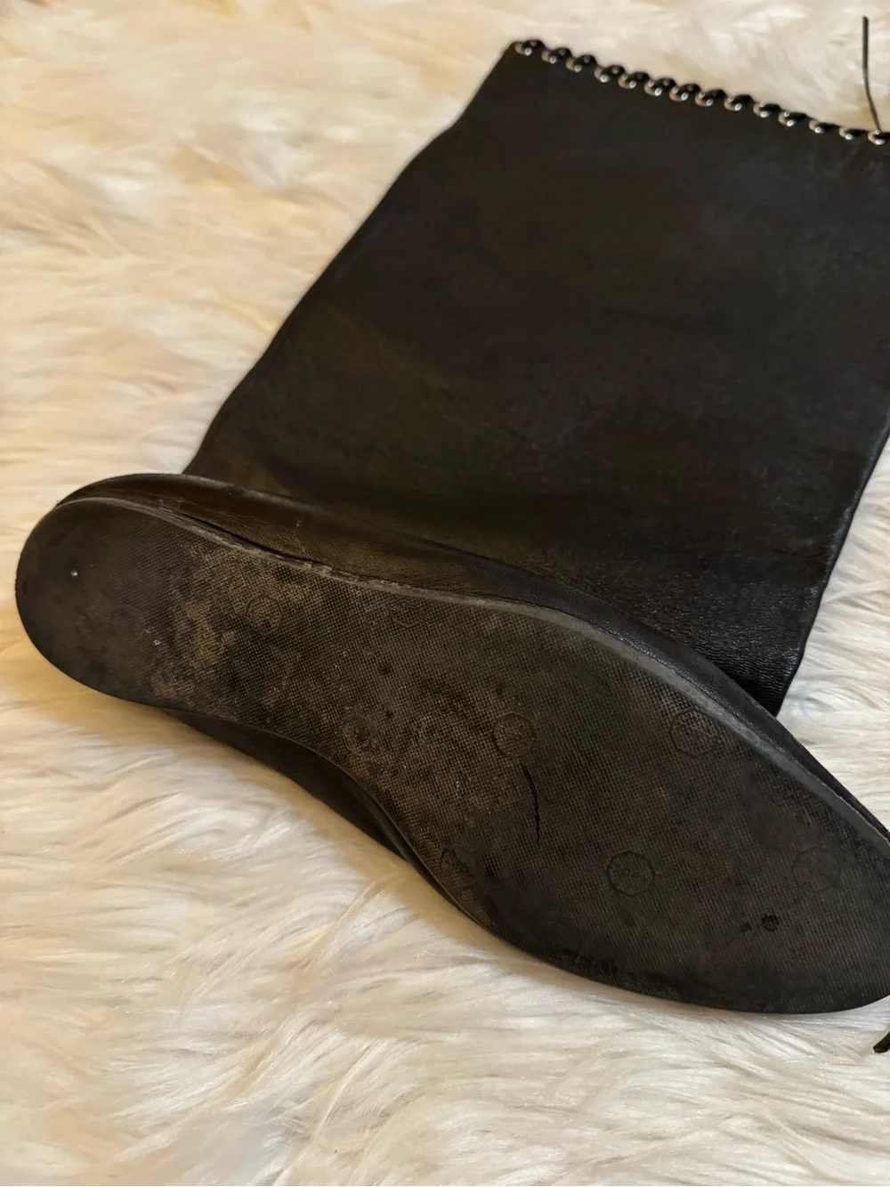 August Barron ALL-IN Leather Flat Boots Black